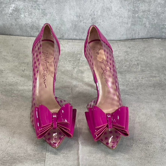 BETSEY JOHSON Women's Fuchsia Checkered Kaison Pointed-Toe Pumps SZ 5 - Picture 3 of 11